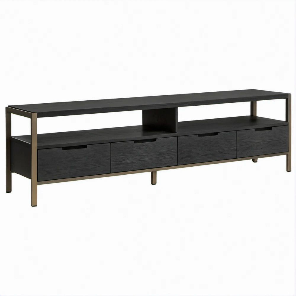 TV-Lowboard in Schwarz mit 4 Schubladen, 180 x 40 x 60 cm