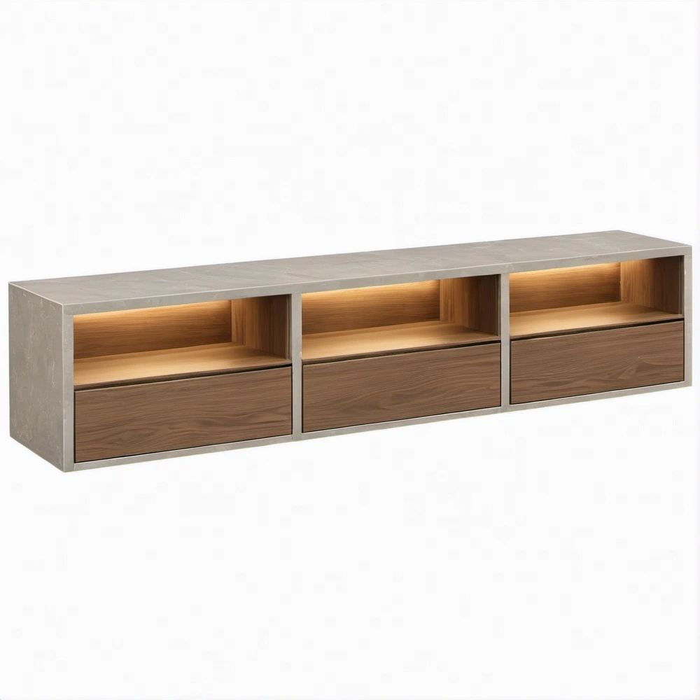 TV-Lowboard mit LED-Beleuchtung in Grau und Nussbaumdekor, 180 x 40 x 45 cm