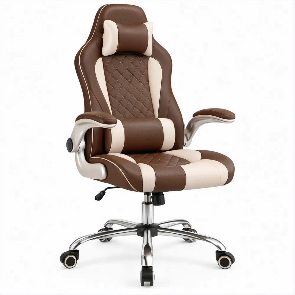 Gaming-Stuhl Braun/Creme aus PU-Kunstleder, 65 x 65 x 117–127 cm