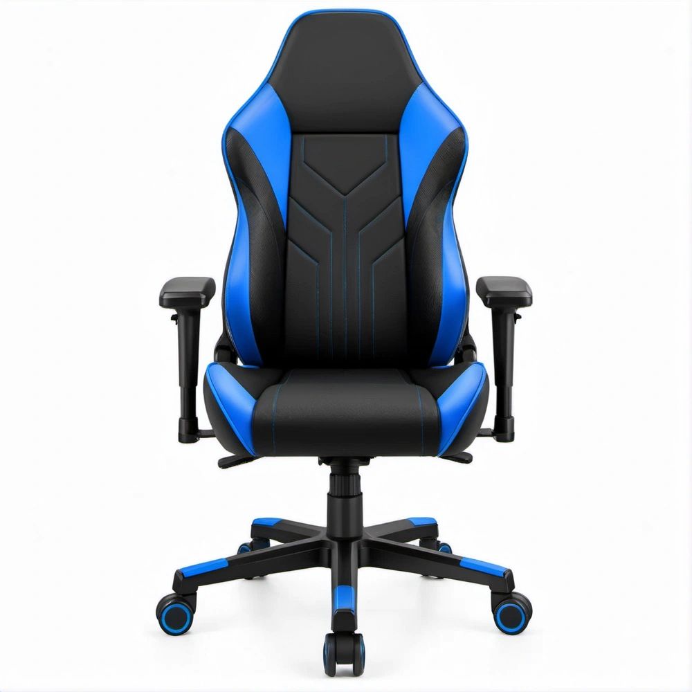 Gamingstuhl mit hoher Rückenlehne, Schwarz/Blau, 65 x 65 x 118–128 cm