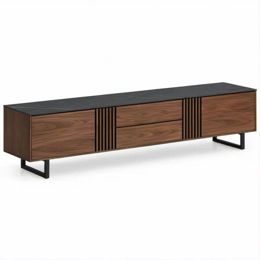 Rechteckiges Lowboard in Nussbraun/Schwarz, 180 x 40 x 50 cm