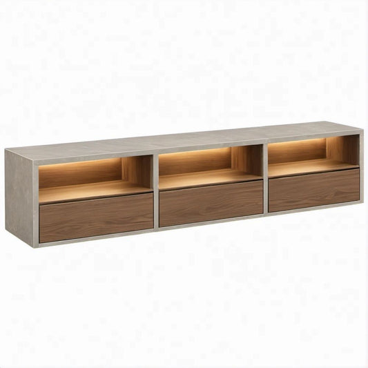TV-Lowboard mit LED-Beleuchtung in Grau und Nussbaumdekor, 180 x 40 x 45 cm