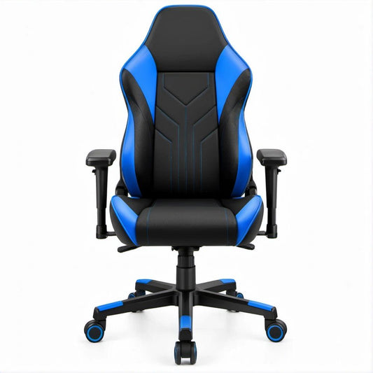 Gamingstuhl mit hoher Rückenlehne, Schwarz/Blau, 65 x 65 x 118–128 cm