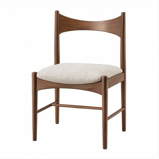Esszimmerstuhl aus Nussbaum-Massivholz Braun/Creme, 50 x 55 x 82 cm