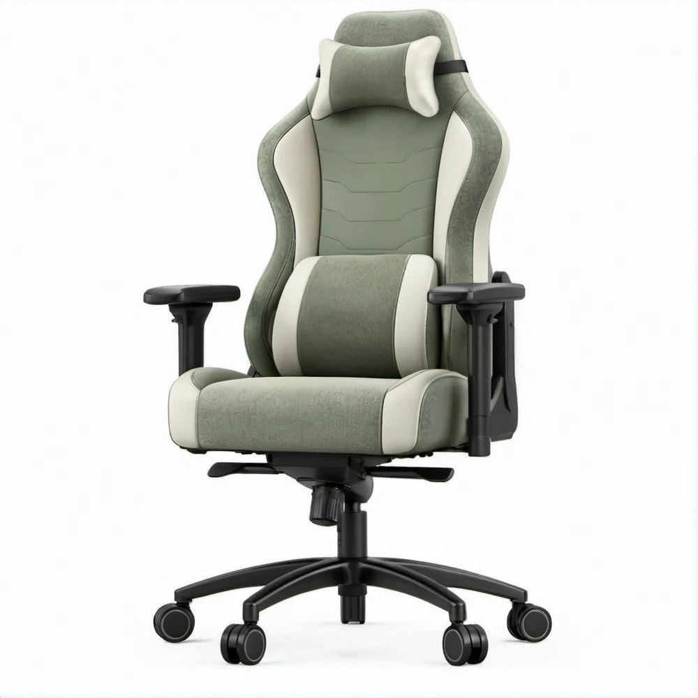 Ergonomischer Gamingstuhl Salbeigrün Cremeweiss Schwarz, 68 x 68 x 122–132 cm