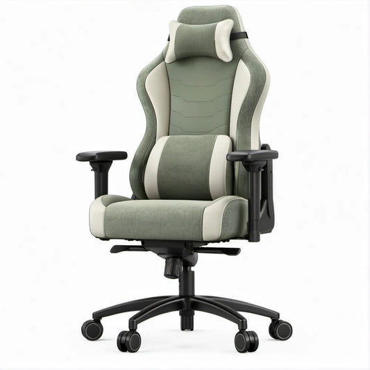 Ergonomischer Gamingstuhl Salbeigrün Cremeweiss Schwarz, 68 x 68 x 122–132 cm