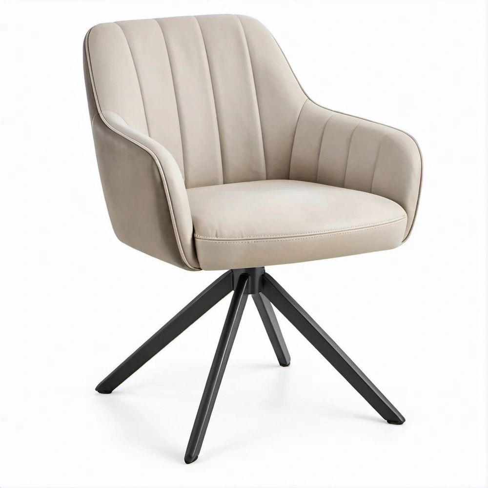Drehbarer Polsterstuhl mit Armlehnen, Beige/Schwarz, 62 x 60 x 86 cm