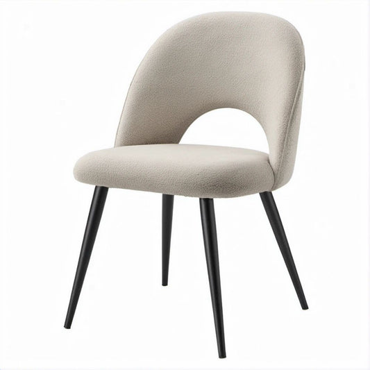 Esszimmerstuhl Beige/Schwarz mit Bouclé-Polyesterbezug und Stahlgestell, 52 x 58 x 78 cm