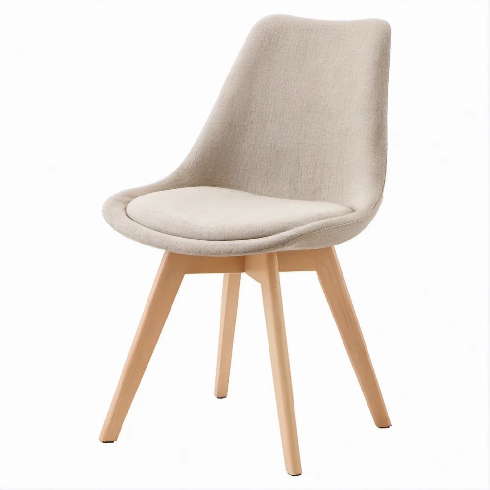 Esszimmerstuhl Beige/Natur mit Textilbezug und Buchenholzgestell, 46 x 56 x 85 cm
