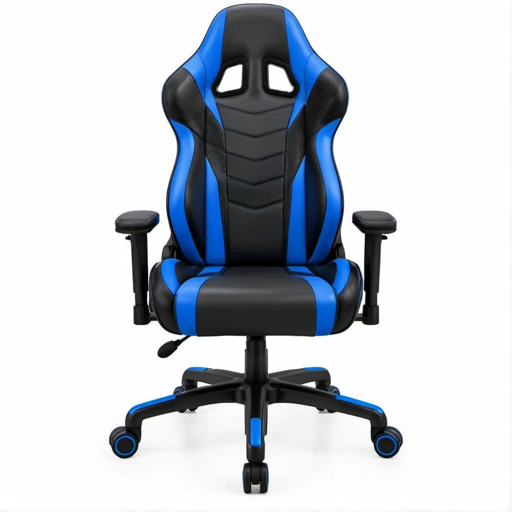 Gamingstuhl aus PU-Kunstleder in Schwarz/Blau, 66 x 66 x 118–128 cm