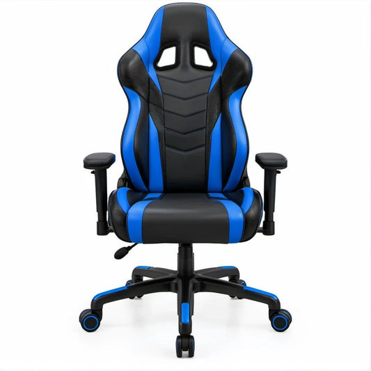Gamingstuhl aus PU-Kunstleder in Schwarz/Blau, 66 x 66 x 118–128 cm