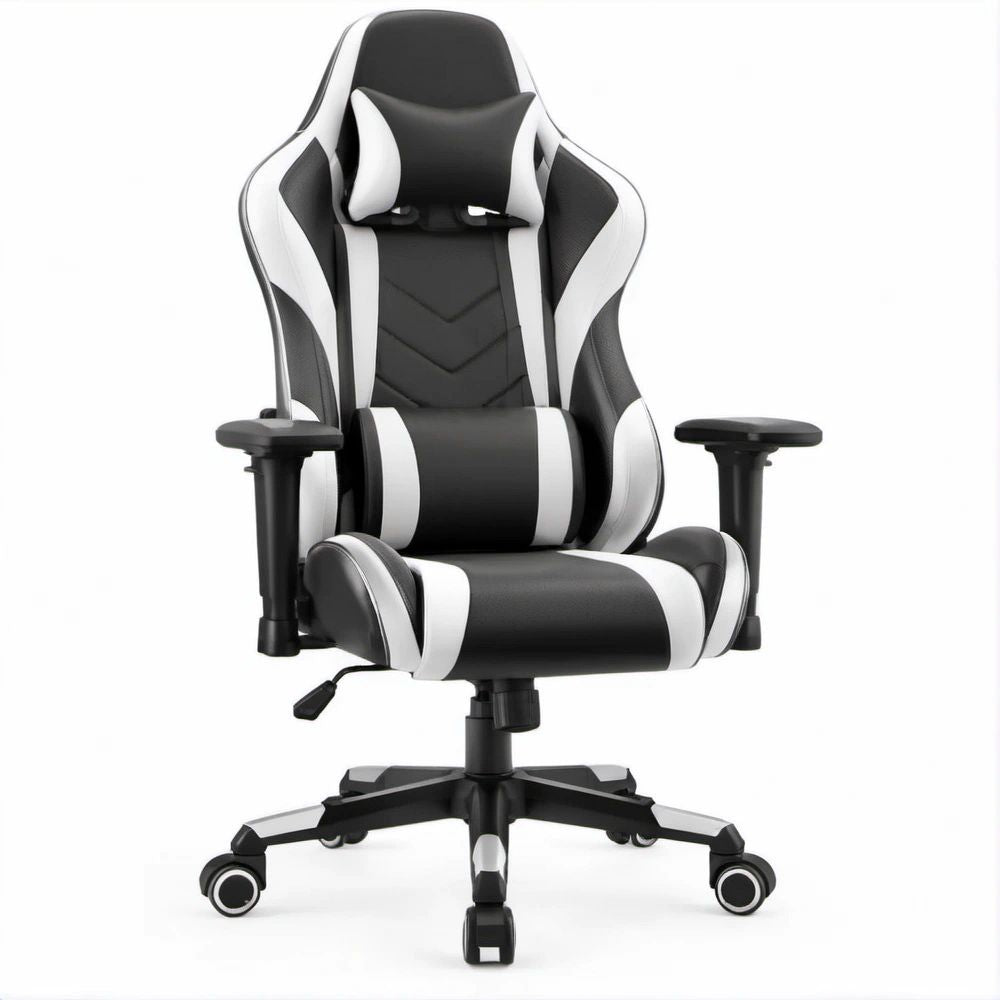Ergonomischer Gamingstuhl Schwarz/Weiss aus PU-Kunstleder, 65 x 65 x 120–130 cm