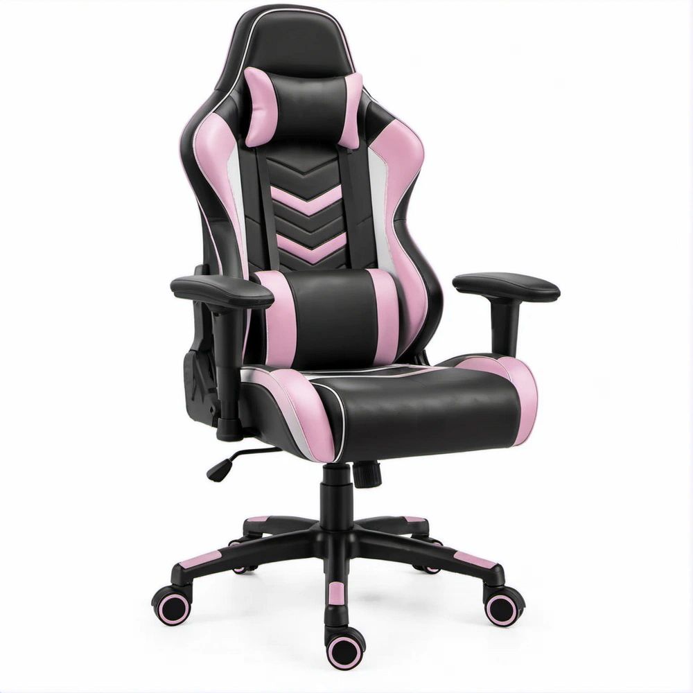 Gamingstuhl Schwarz/Rosa aus PU-Kunstleder, 65 x 65 x 118–128 cm