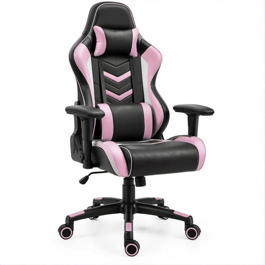 Gamingstuhl Schwarz/Rosa aus PU-Kunstleder, 65 x 65 x 118–128 cm
